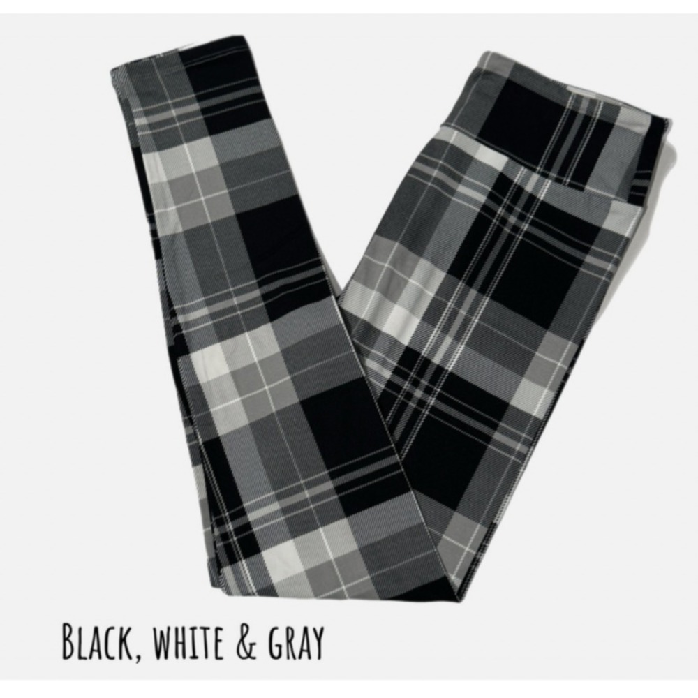 LuLaRoe Girls Leggings L/XL Sizes 8-14 Black White Gray Plaid 2025 Kids‎ NWT
